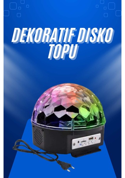 Küre Disko Topu Müzik Çalar Renkli Lazer Işıklı Bluetooth Disko Parti Işığı Kumandalı