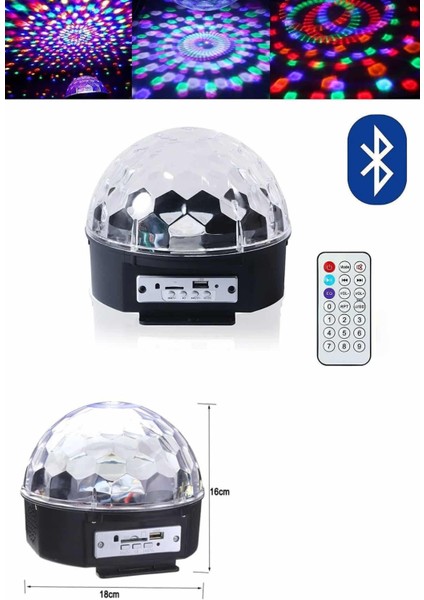 Küre Disko Topu Müzik Çalar Renkli Lazer Işıklı Bluetooth Disko Parti Işığı Kumandalı