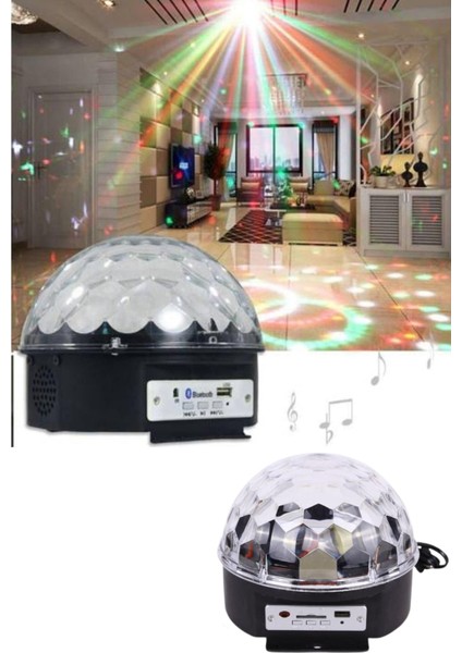 Küre Disko Topu Müzik Çalar Renkli Lazer Işıklı Bluetooth Disko Parti Işığı Kumandalı