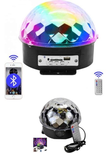 Küre Disko Topu Müzik Çalar Renkli Lazer Işıklı Bluetooth Disko Parti Işığı Kumandalı