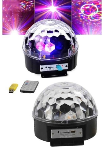 LED Işık Disko Topu Bluetooth Hoparlörlü USB Müzik Çalar Kumandalı
