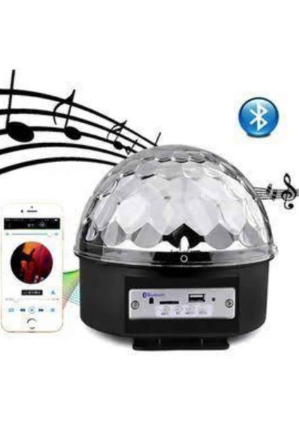 LED Işık Disko Topu Bluetooth Hoparlörlü USB Müzik Çalar Kumandalı
