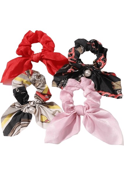4pcs/lot Kadın Kızlar Şifon Bowknot Ipek Saç Scrunchies Set Inci At Kuyruğu Kafa Bandı Saç Ipi Kafa Bandı Kız Saç Aksesuarları Renk: 3764-4 (Yurt Dışından)