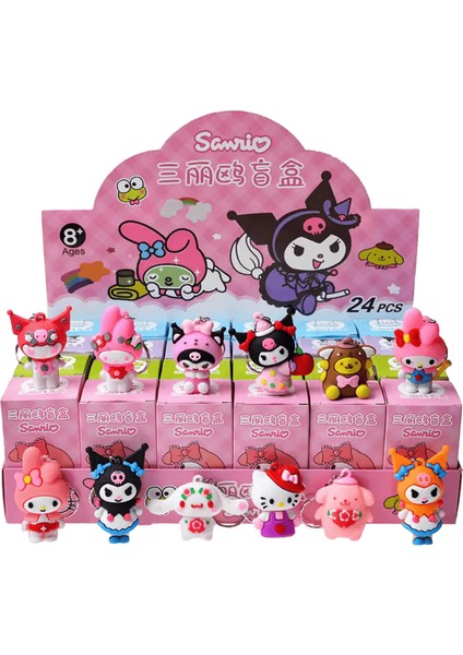 24 Adet / Set Sanrio Hello Kitty Kuromi Kör Kutu Anime Figür Modeli Anahtarlık Kolye Dekoratif Oyuncak Çocuk Noel Hediyesi Için Renk: 1kutu (24 Adet) (Yurt Dışından)