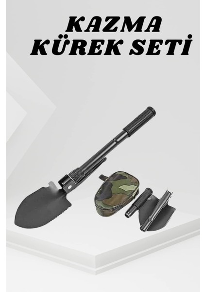 Katlanabilir Kamp Küreği Küçük Kazma Kürek Seti Pusulalı