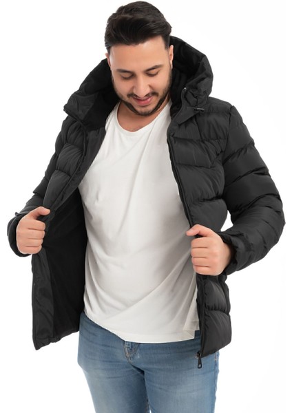 Erkek Siyah Kapüşonlu Içi Polarlı Kürklü Su Geçirmez Rüzgara Dayanıklı Şişme Mont Kaban Parka fiyatları