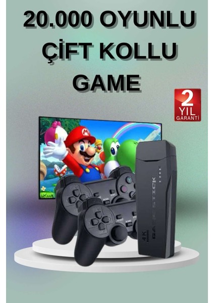 2 Kollu Kablosuz 2.4g Retro Oyunlar 4K Game Stick 3500 Oyun Atari
