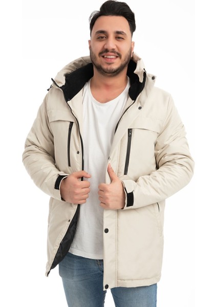 Erkek Taş Içi Polarlı Kürklü Su ve Rüzgar Geçirmez Kapüşonlu Kışlık Mont & Kaban & Parka