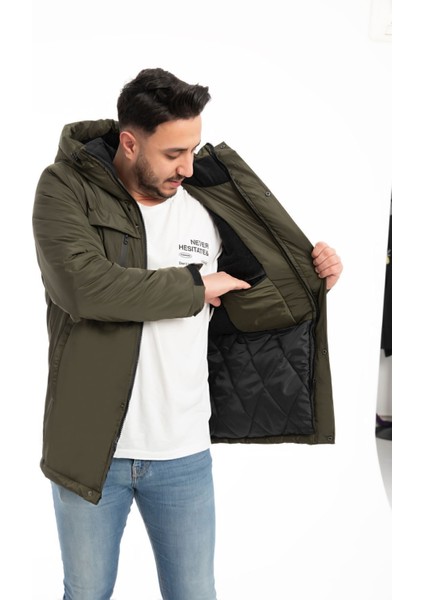 Erkek Haki Içi Polarlı Kürklü Su ve Rüzgar Geçirmez Kapüşonlu Kışlık Mont & Kaban & Parka fiyatları
