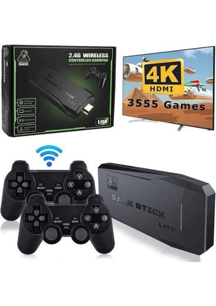 Retro Oyunlar 4K Game Stick 2.4g Kablosuz Çift Kol 3500 Oyun Atari