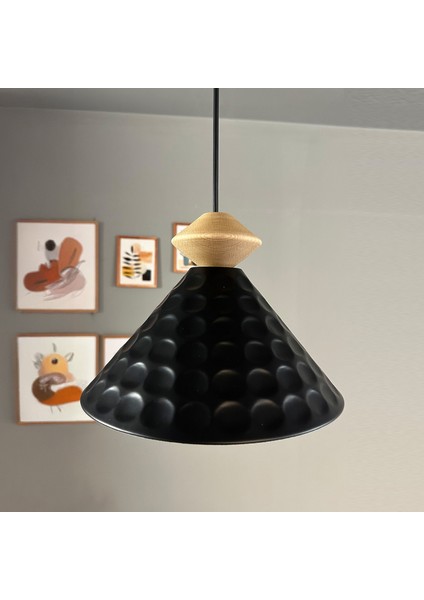 Rumy Siyah Tekli Ahşap Topaç Başlık Avize Sarkıt Ofis Showroom Salon Mutfak Avizeleri