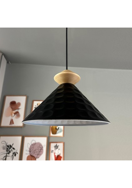 Rumy Siyah Tekli Ahşap Topaç Başlık Avize Sarkıt Ofis Showroom Salon Mutfak Avizeleri