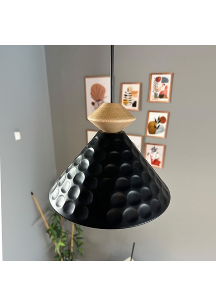 Rumy Siyah Tekli Ahşap Topaç Başlık Avize Sarkıt Ofis Showroom Salon Mutfak Avizeleri