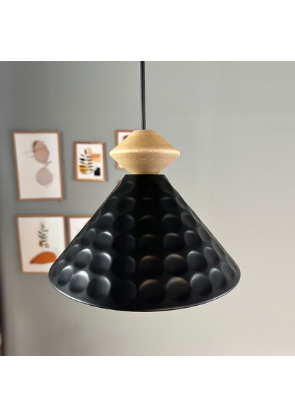 Rumy Siyah Tekli Ahşap Topaç Başlık Avize Sarkıt Ofis Showroom Salon Mutfak Avizeleri