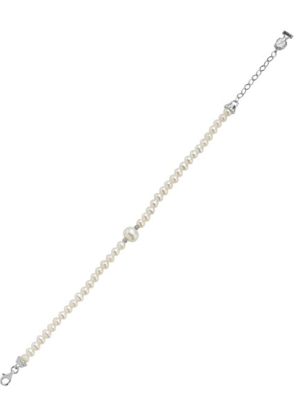 925 Ayar Gümüş 4 mm Dorikalı Doğal İnci Kadın Bileklik