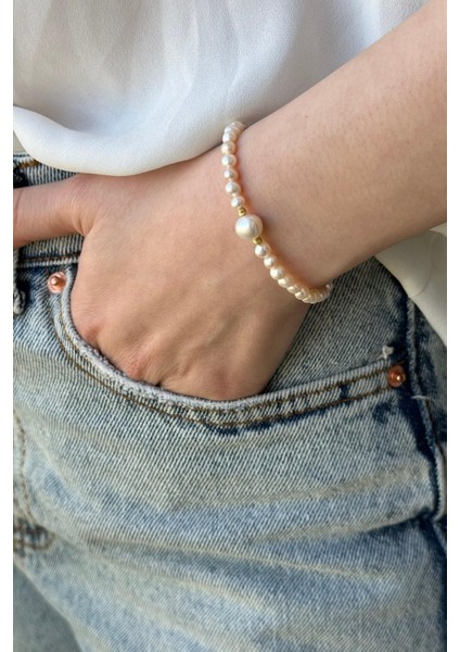925 Ayar Gümüş 4 mm Dorikalı Doğal İnci Kadın Bileklik modelleri