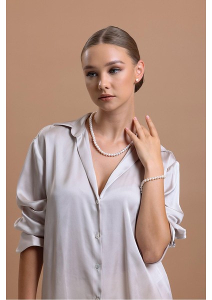 14 Ayar Altın Kadın 7 mm Sıralı Doğal Inci Kolye modelleri