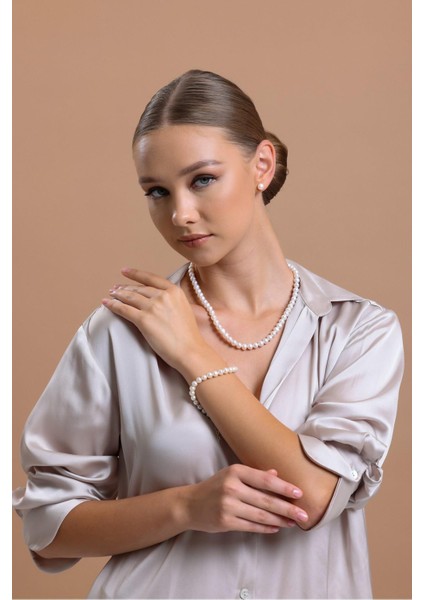 14 Ayar Altın Kadın 7 mm Sıralı Doğal Inci Kolye fırsatları