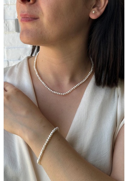 925 Ayar Gümüş 4 mm Doğal Inci Sıralı Kolye Bileklik Küpe Üçlü Set BVRTST05983ST14100ST09354 fiyatları