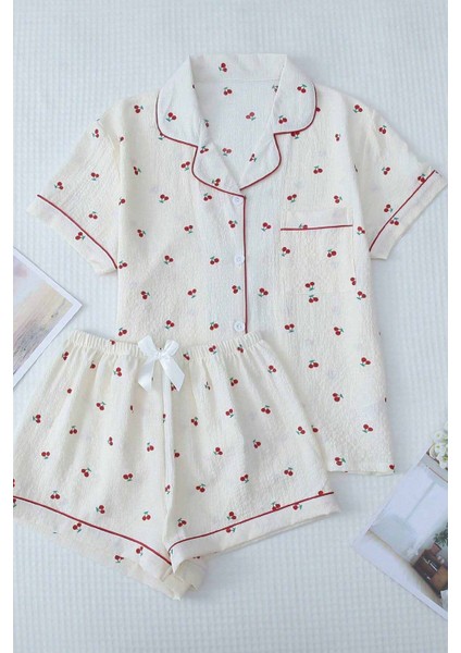 Özel Örme Kumaş Baskılı Kısa Kollu Şortlu Pijama Takımı