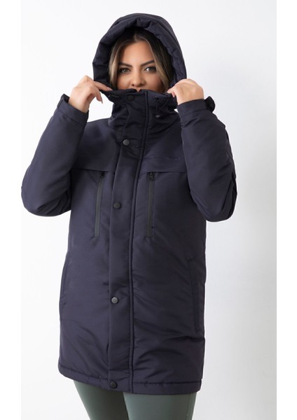 Kadın Lacivert Içi Polarlı Su ve Rüzgar Geçirmez Kapüşonlu Kışlık Mont & Kaban & Parka modelleri