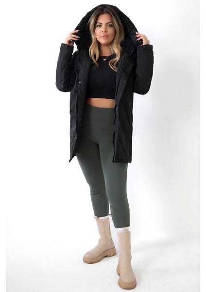 Kadın Siyah Içi Polarlı Su ve Rüzgar Geçirmez Kapüşonlu Kışlık Mont & Kaban & Parka fiyatları