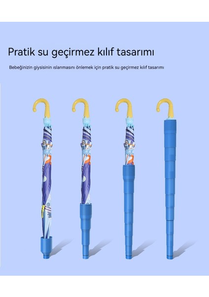 Öğrenci Erkek ve Kız Karikatür Sevimli Kavisli Saplı Karikatür Şemsiye (Yurt Dışından)