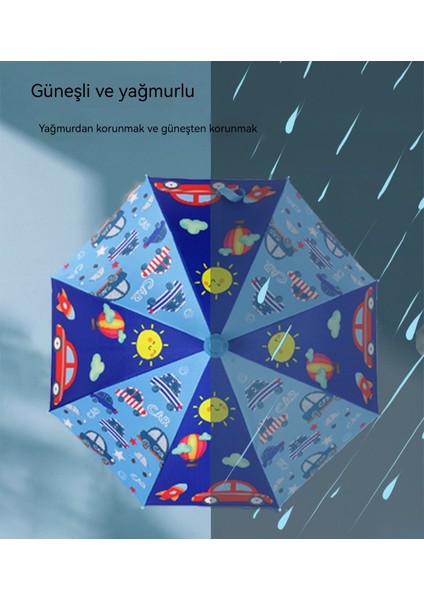 Öğrenci Erkek ve Kız Karikatür Sevimli Kavisli Saplı Karikatür Şemsiye (Yurt Dışından)