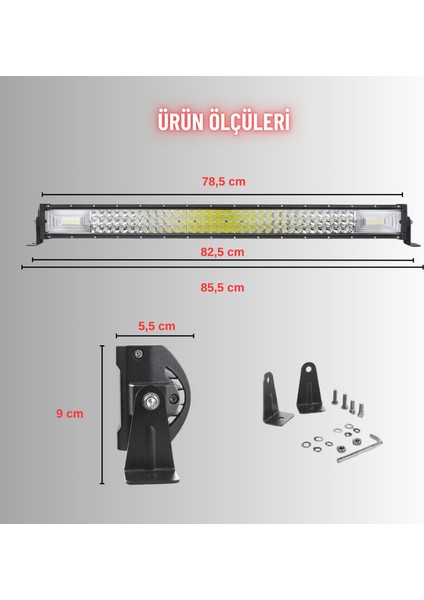 Off Road Kamyon Traktör 80 cm 3 Sıra LED Bar Tek Renk Beyaz 12-24 Tepe Çalışma Lambası