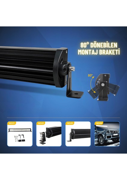 Off Road Kamyon Traktör 80 cm 3 Sıra LED Bar Tek Renk Beyaz 12-24 Tepe Çalışma Lambası
