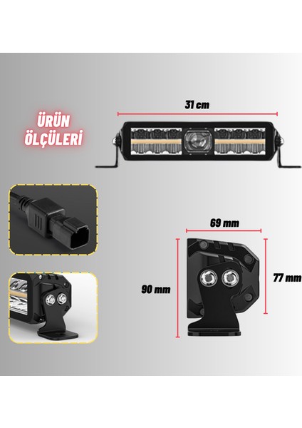 Off-Road Premium 30 cm Tampon Kaput LED Bar Beyaz Işık Projektör Drl Gündüz LED Metal Gövde 12-24V modelleri