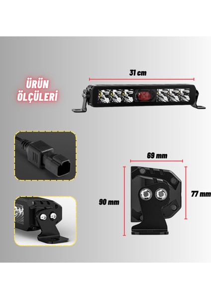 Off-Road Premium 30 cm Tampon Kaput LED Bar Beyaz Işık Projektör Kırmızı Gündüz LED Metal 12-24V modelleri