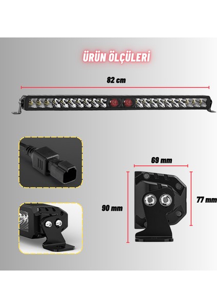 Off-Road Premium Tavan LED Bar 80 cm Beyaz Işık Projektör Kırmızı Göz Gündüz LED Metal Gövde 12-24V fırsatları