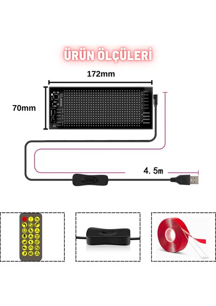 Rgb LED Matrix Panel Dijital Ekran 17X7 cm App Kontrollü Kumandalı 16X32 LED Animasyon Kayan Ekran