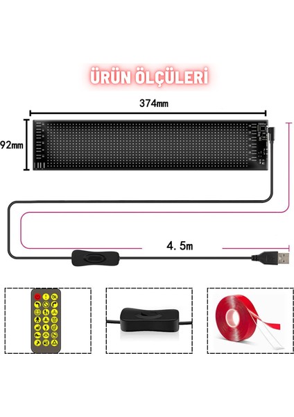 Rgb LED Matrix Panel Dijital Ekran 37X9 cm App Kontrollü Kumandalı 16X64 LED Animasyon Kayan Ekran fiyatları