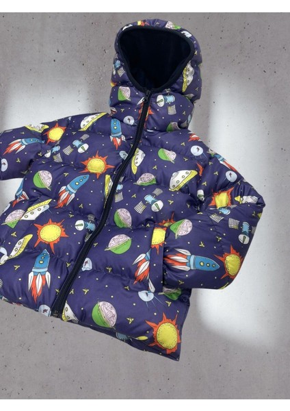 Erkek Çocuk Içi Polarlı Kapüşonlu Ufo Desenli Kışlık Şişme Mont & Kaban & Parka fiyatları