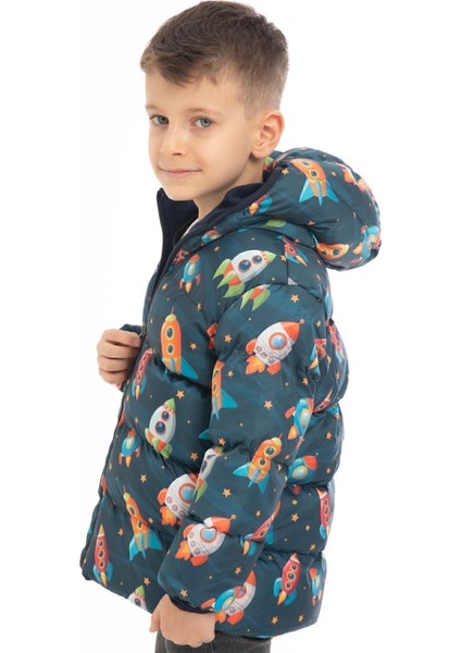 Erkek Çocuk Içi Polarlı Kapüşonlu Roket Desenli Kışlık Şişme Mont & Kaban & Parka fiyatları