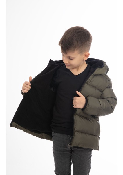 Erkek Çocuk Haki Içi Polarlı Kapüşonlu Su Geçirmez Rüzgara Dayanıklı Cepli Şişme Kışlık Mont modelleri