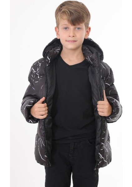 Erkek Çocuk Siyah Çıkabilir Kapüşonlu Su ve Rüzgar Geçirmez Cepli Kışlık Şişme Mont & Kaban & Parka fiyatları