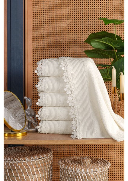 6'lı Güpürlü Beyaz Pamuklu El ve Yüz Havlusu Seti