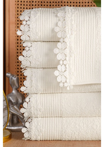 6'lı Güpürlü Beyaz Pamuklu El ve Yüz Havlusu Seti fiyatları