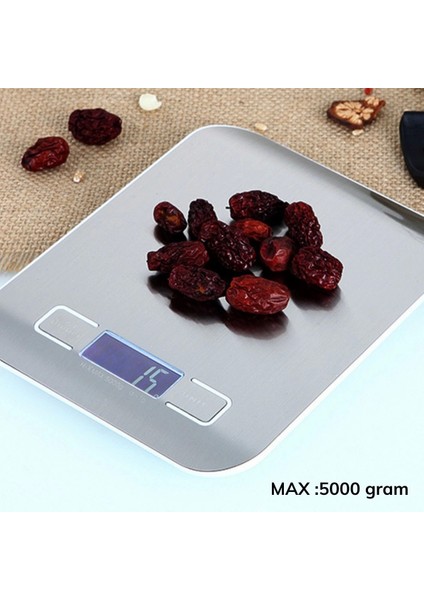 Tf 1002 Hassas Ölçümlü Maksimum 5 kg Kapasiteli LED Ekran Platin Dijital Mutfak Tartısı (4172)