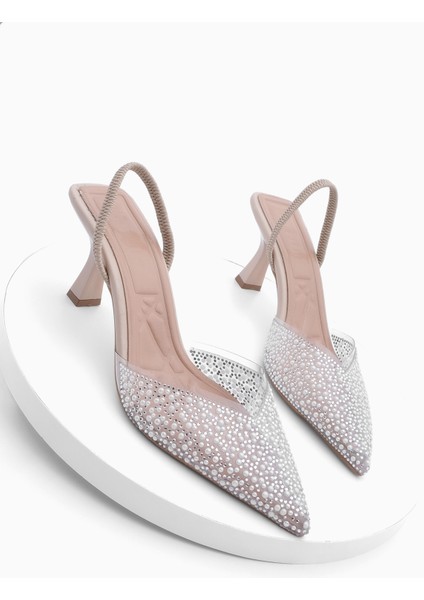 Kadın Stiletto Taşlı Sivri Burun Arkası Açık Abiye Topuklu Ayakkabı Lala