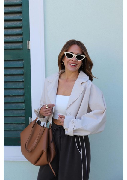 Ekru Crop Ceket modelleri