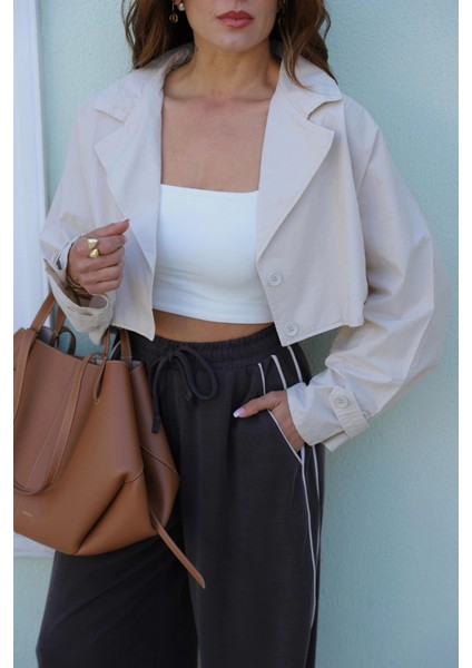 Ekru Crop Ceket indirimleri