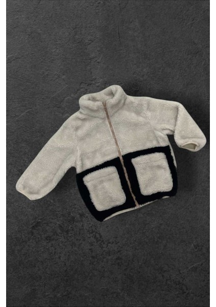 Kız Çocuk Peluş Ekru Siyah Cepli Fermuarlı Welsoft Kışlık Mont fırsatları