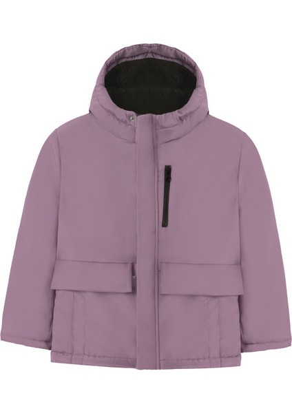 Kız Çocuk Lila Içi Kürklü Su ve Rüzgar Geçirmez Kapüşonlu 3 Cep Kışlık Mont & Kaban & Parka