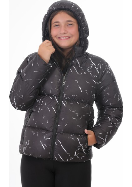 Kız Çocuk Siyah Çıkabilir Kapüşonlu Su ve Rüzgar Geçirmez Cepli Kışlık Şişme Mont & Kaban & Parka modelleri