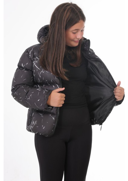 Kız Çocuk Siyah Çıkabilir Kapüşonlu Su ve Rüzgar Geçirmez Cepli Kışlık Şişme Mont & Kaban & Parka fırsatları