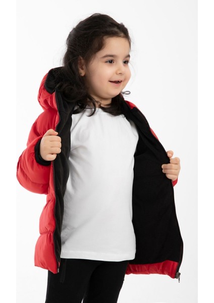 Kız Çocuk Kırmızı Içi Polarlı Kapüşonlu Su Geçirmez Rüzgara Dayanıklı Şişme Kışlık Mont & Kaban modelleri